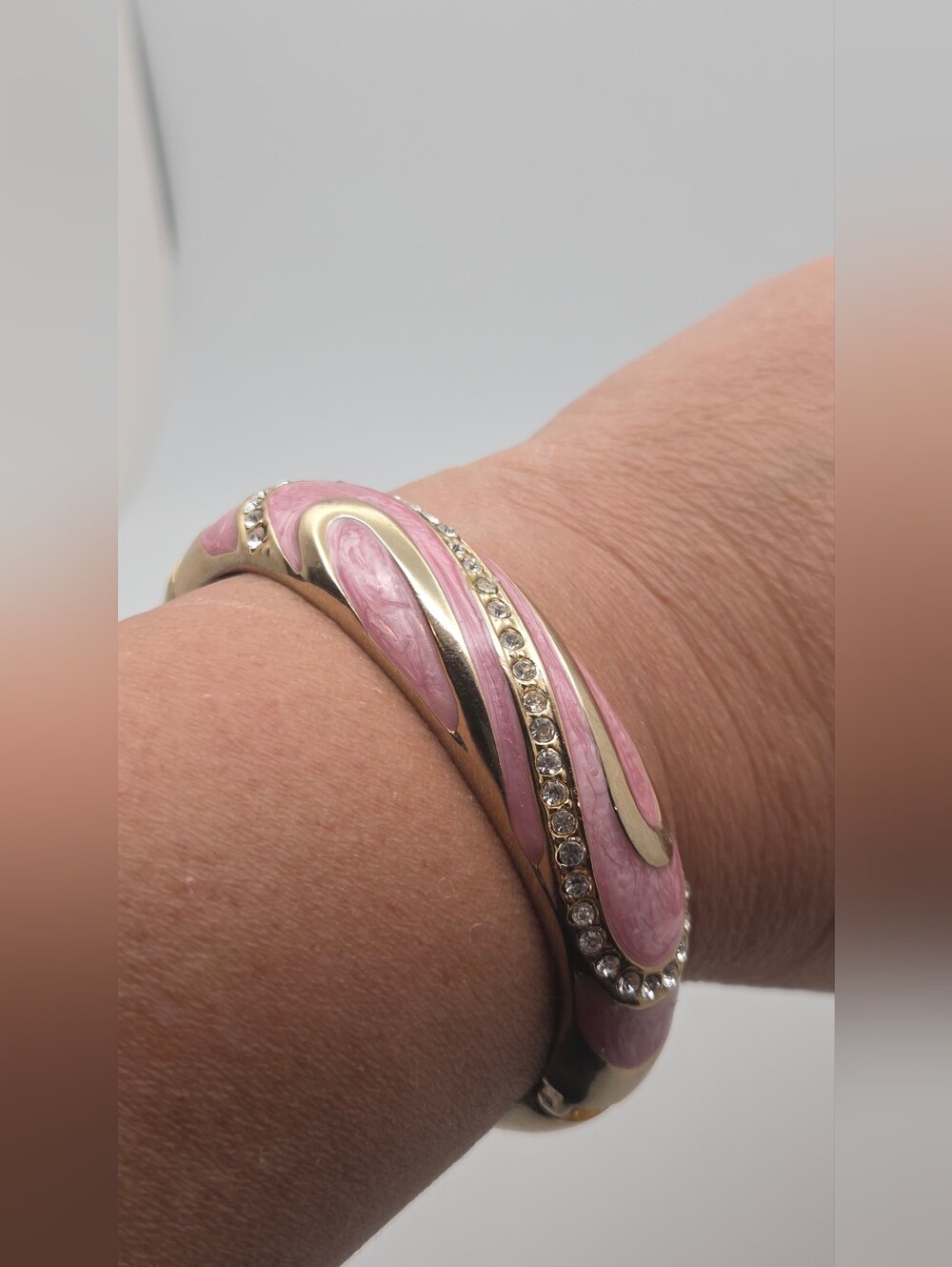 Pink Enamel Crystal Accent Bangle Bracelet